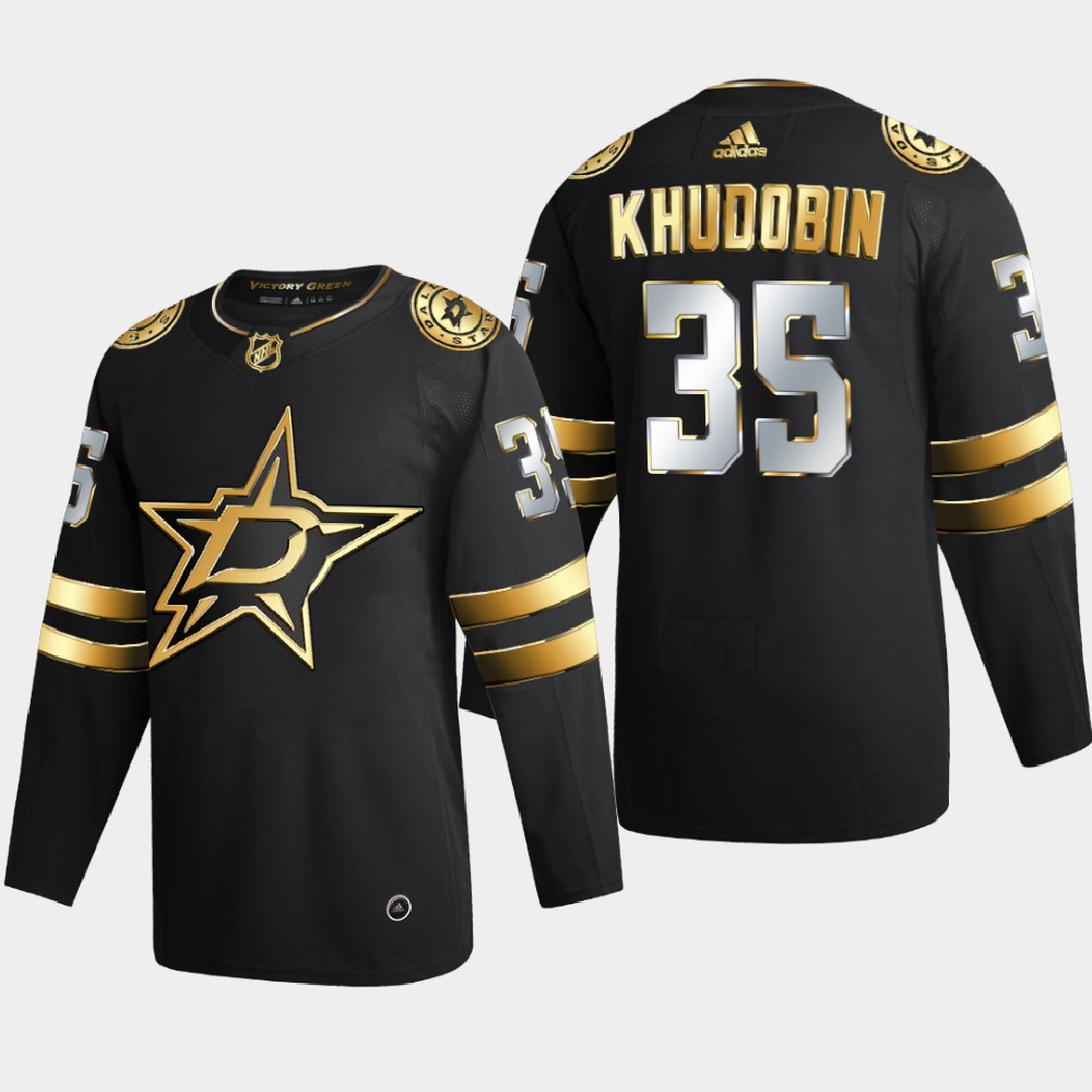 Dallas Stars #35 Anton Khudobin Men Adidas Black Golden Edition Limited Stitched NHL Jersey->dallas stars->NHL Jersey